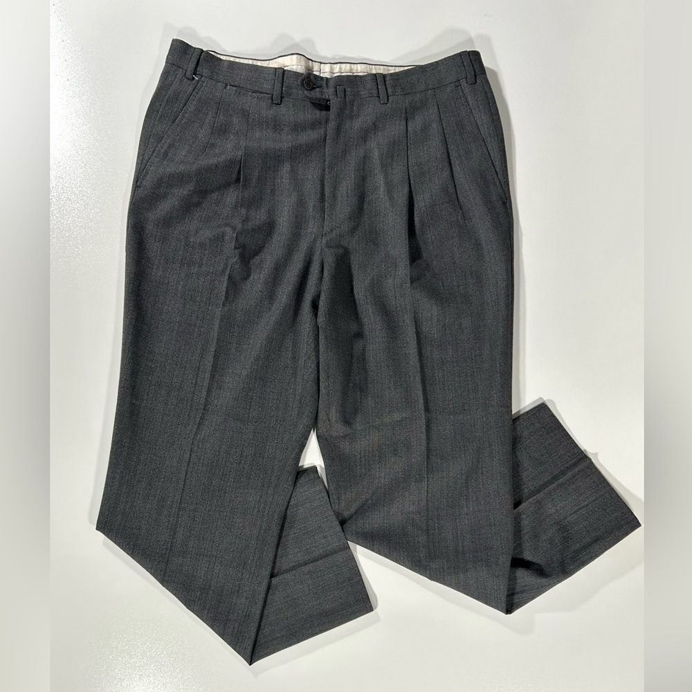 Ermenegildo Zegna Pleated Charcoal Gray Dress Pants Mens 36x30 Wool Straight